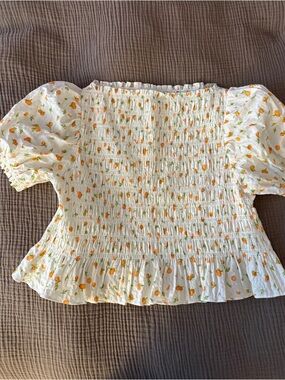 Orange Print Smocked Blouse